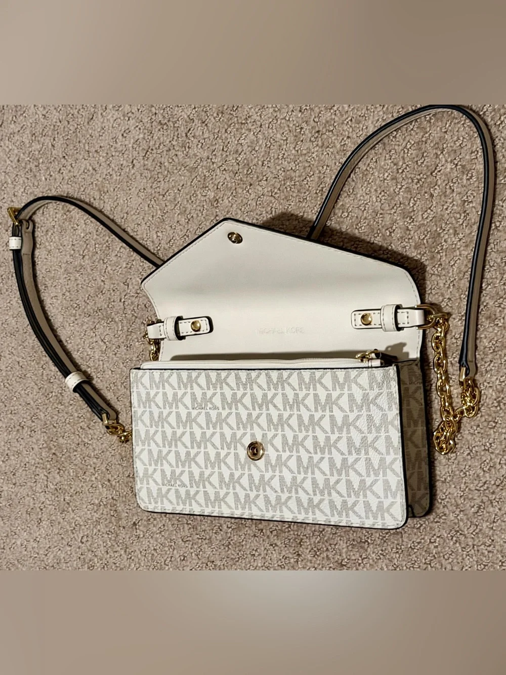 Michael Kors White and Light Gray Signature Crossbody Wallet